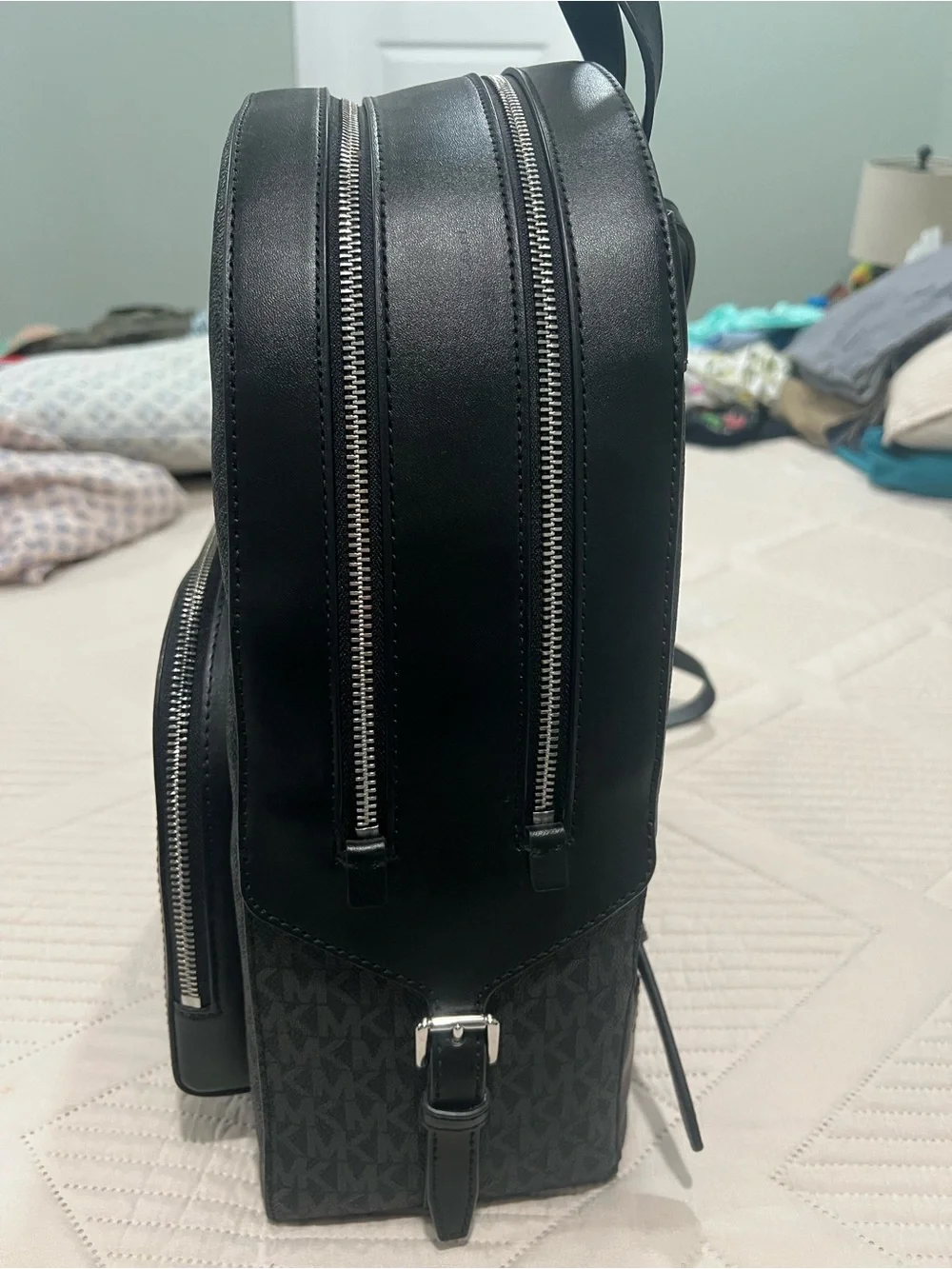 Michael Kors Men's Black MK Signature Backpack with Front Zip Pocket